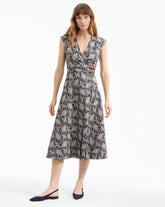 Nilsen Belted Midi Dress in Black & Blue Floral