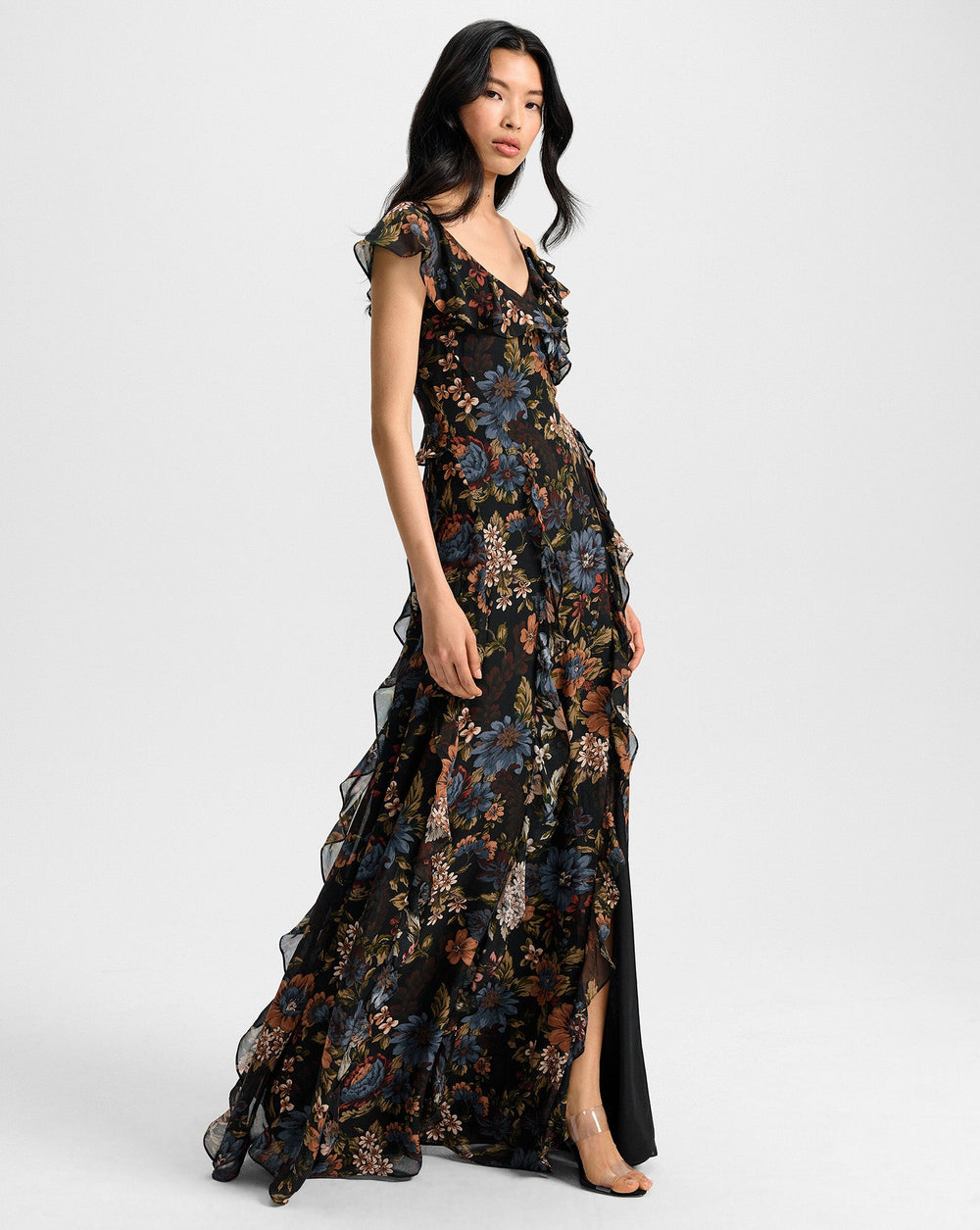 Madeline Silk Maxi Dress in Black Floral Multi