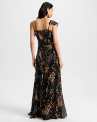 Madeline Silk Maxi Dress in Black Floral Multi