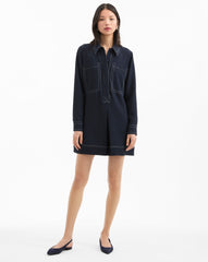 Pryce Long Sleeve Pleated Mini Dress in Navy