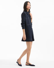 Pryce Long Sleeve Pleated Mini Dress in Navy