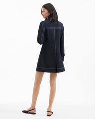 Pryce Long Sleeve Pleated Mini Dress in Navy