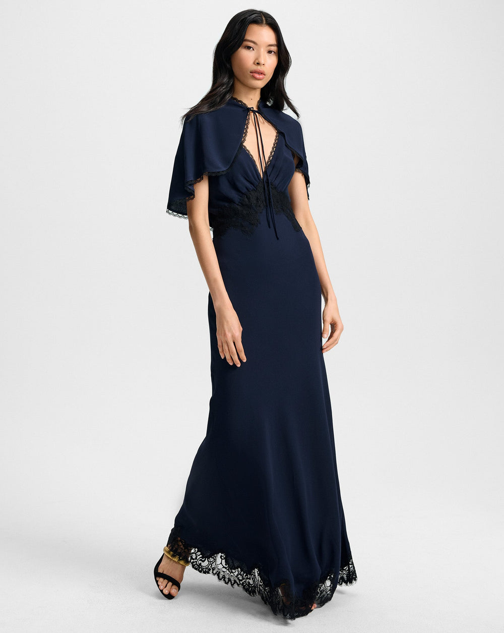 Muriel Lace-Trim Maxi Dress in Navy