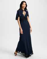 Muriel Lace-Trim Maxi Dress in Navy