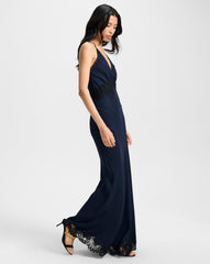 Muriel Lace-Trim Maxi Dress in Navy