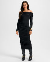 Tinette Off-The-Shoulder Midi Dress in Black