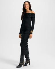 Tinette Off-The-Shoulder Midi Dress in Black