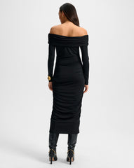 Tinette Off-The-Shoulder Midi Dress in Black