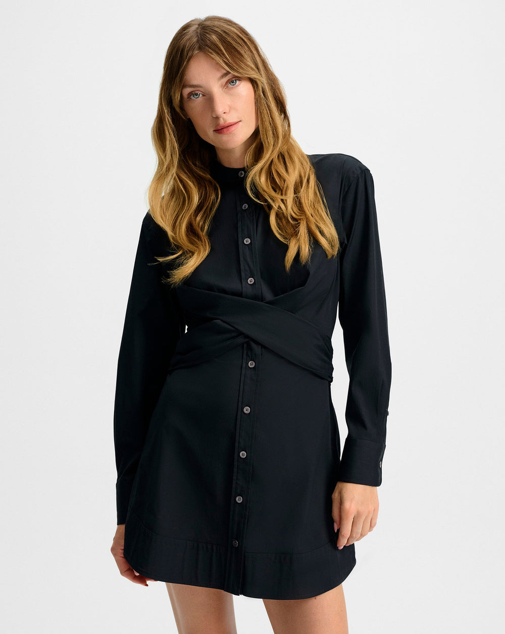Ellers Mini Wrap Shirtdress in Black