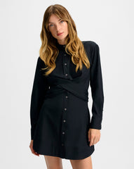 Ellers Mini Wrap Shirtdress in Black