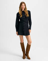 Ellers Mini Wrap Shirtdress in Black
