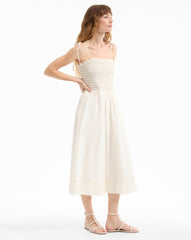 Kaela Smocked Midi Dress in Dove
