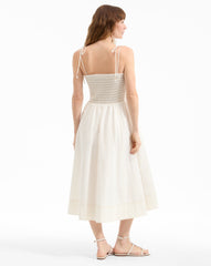 Kaela Smocked Midi Dress in Dove