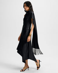 Wyndham Asymmetric Silk Midi Dress in Black