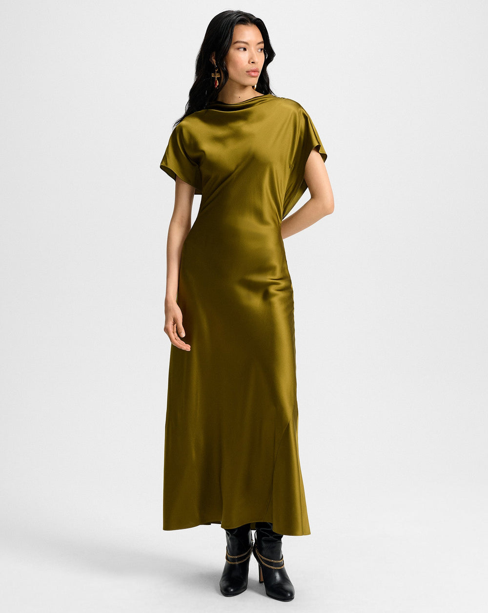 Redgrave Silk Midi Dress in Moss Green