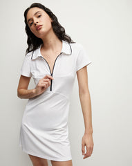Performance Mesh Polo Dress in White/Navy