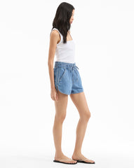 Nessie Denim Drawstring Short in Medium Wash Amethyst Frost