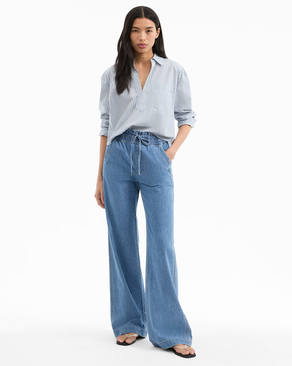 Dunford Wide-Leg Drawstring Pant in Blue Wash