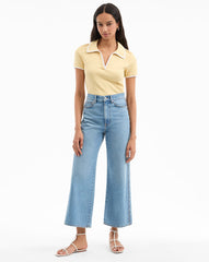 Taylor Scalloped Cropped Wide-Leg Jean in Medium Wash Denim Nova