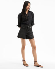 Ellis Mid Rise Denim Short in Washed Black Onyx