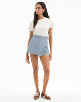 Diaz Denim Wrap Skort in Light Blue