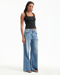 Kasey Mid Rise Wide-Leg Jean in Dusted Glare