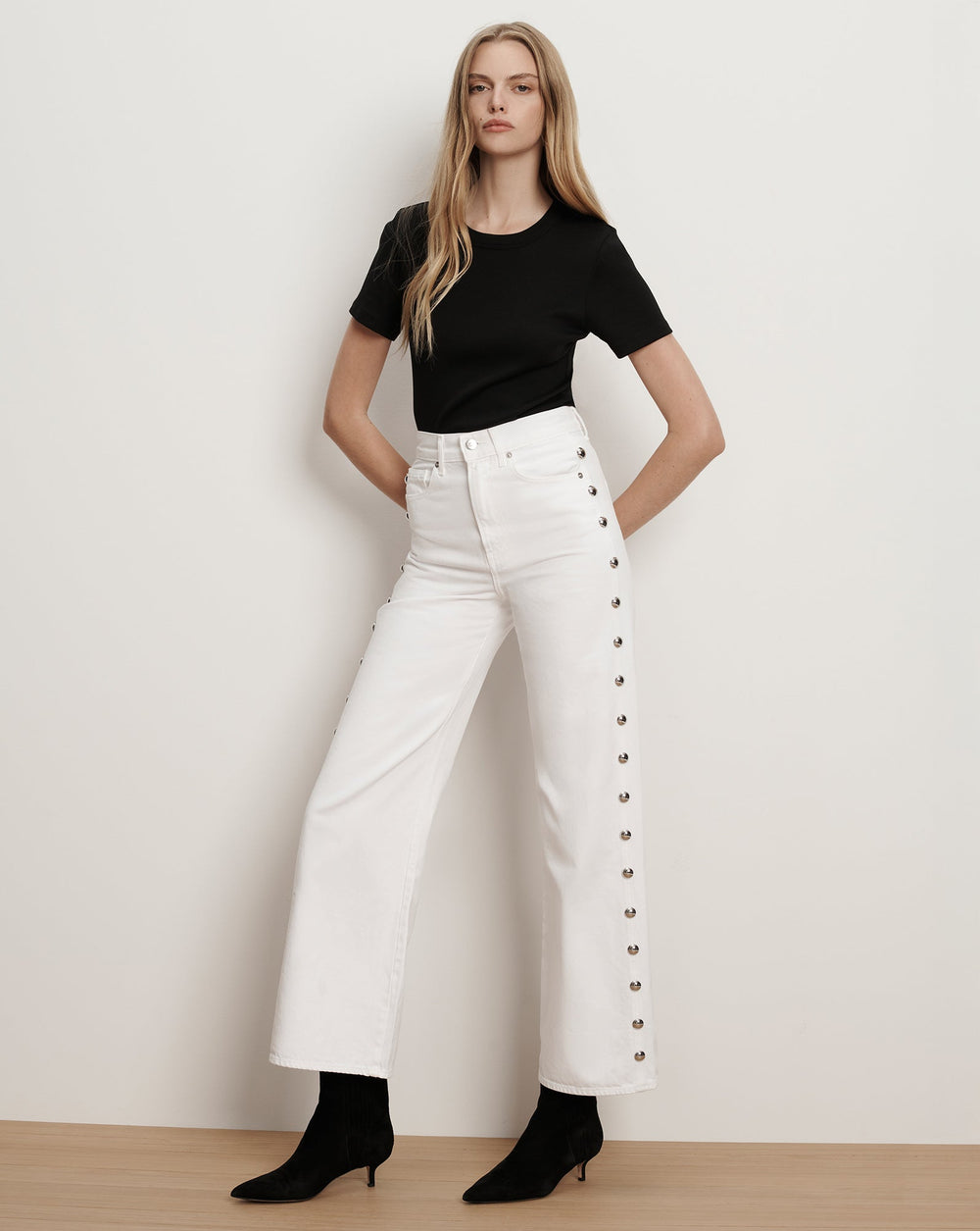 Taylor Studded Wide-Leg Jean in White