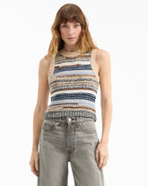 Jerrel Wool-Blend Cropped Tank Top in Blue & Brown Stripes Whisky Multi