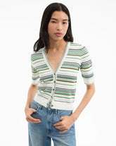 Varia Striped Cardigan in Off-White & Green Multi