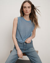 Kellen Twist-Front Sweater in Light Blue Lake Mist