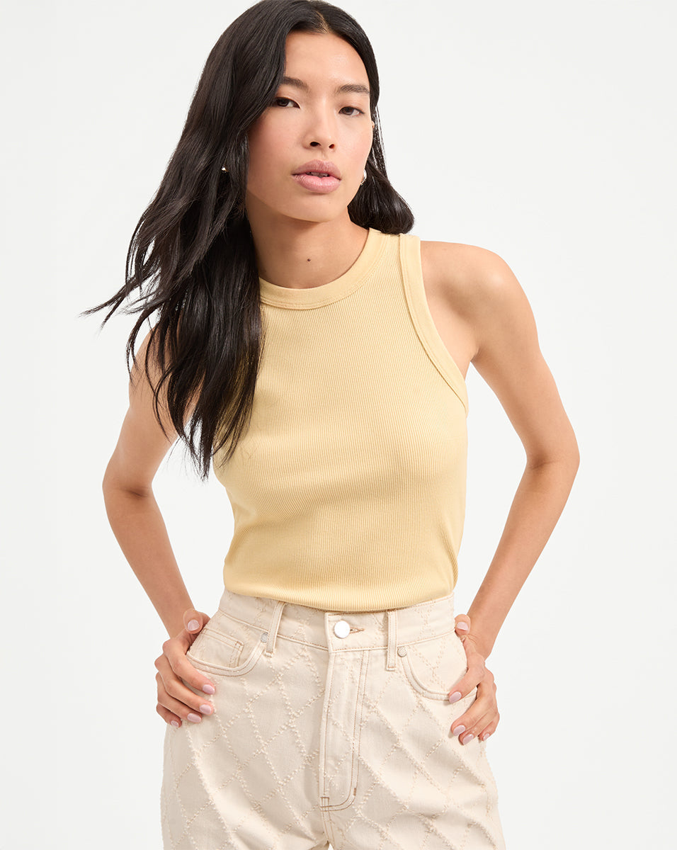 Jordyn Cropped Tank Top in Butter Yellow Chamomile