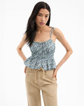 Erving Floral Peplum Top in Pale Blue Lake Mist Multi