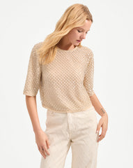 Novalie Beaded Top in Stone Khaki
