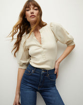 Coralee Puff-Sleeve Tee in Limestone