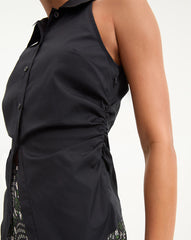 Regina Sleeveless Button Down Shirt in Black