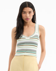 Carlin Knit Tank Top in White & Green Stripes Off-White Multi