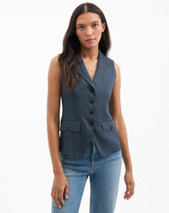 Benny Pinstripe Tailored Vest in Navy