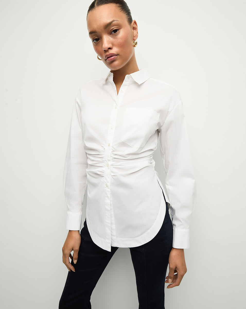 Bosco Ruched Shirt in White Cinched Shirt