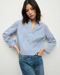 Khai Cropped Tunic Top in Blue/White Stripe