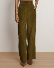 Grigore Corduroy Wide-Leg Pant in Moss Green