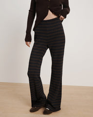 Yadira Kick-Flare Pant in Navy & Brown Stripes Navy/Dark Umber Multi