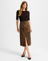 Alexie Suede Midi Skirt in Mocha Brown