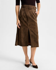 Alexie Suede Midi Skirt in Mocha Brown