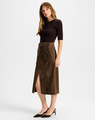 Alexie Suede Midi Skirt in Mocha Brown