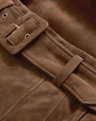 Alexie Suede Midi Skirt in Mocha Brown