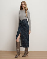 Devorah Denim Maxi Skirt in Indigo Damask Dark Blue Floral
