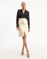 Maxine Leather Midi Skirt in Gold
