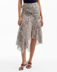 Eleonora Asymmetric Silk Midi Skirt in Paisley