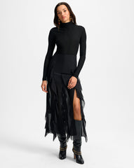 Ava Silk Maxi Skirt in Black