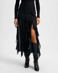 Ava Silk Maxi Skirt in Black